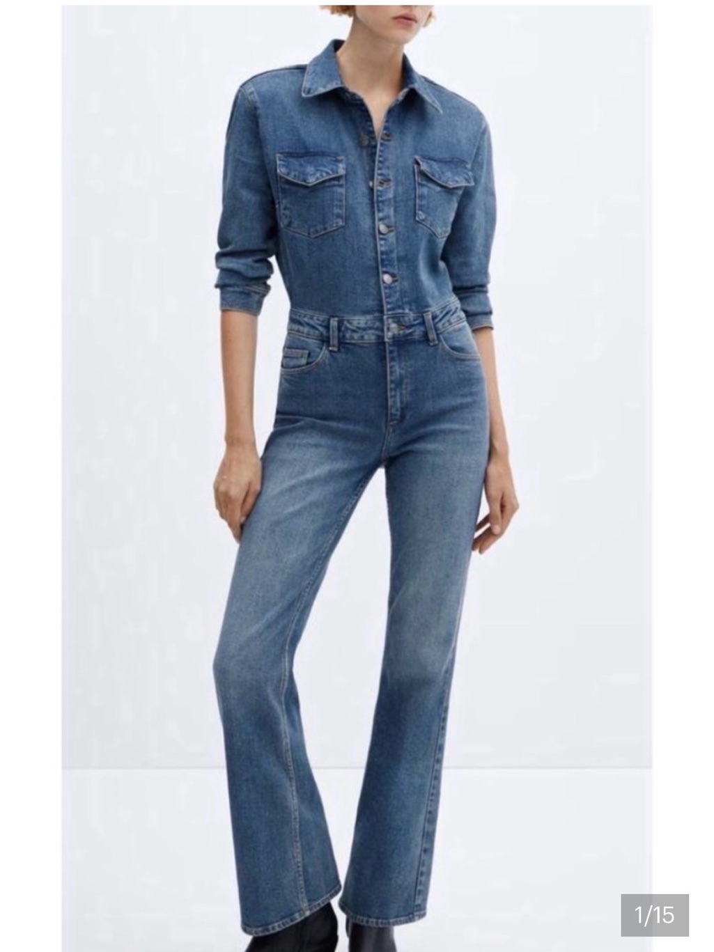 Mango Indigo Denim Jumpsuit With Flared Legs